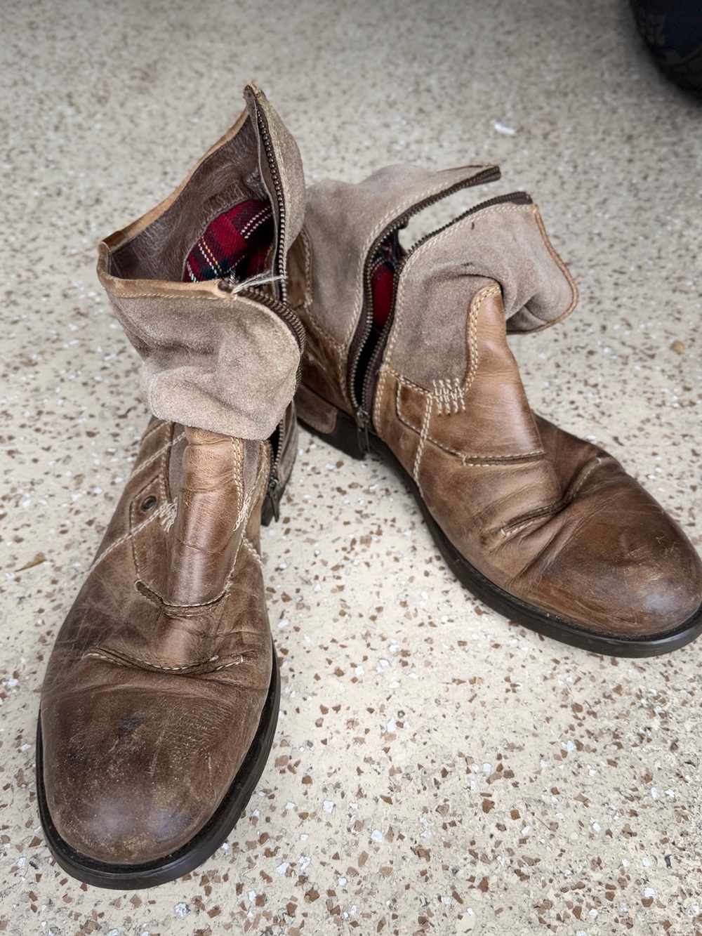 Man Luxury Bugatti 750€ Men Distressed Leather Boots With Plaid Interior Size 11